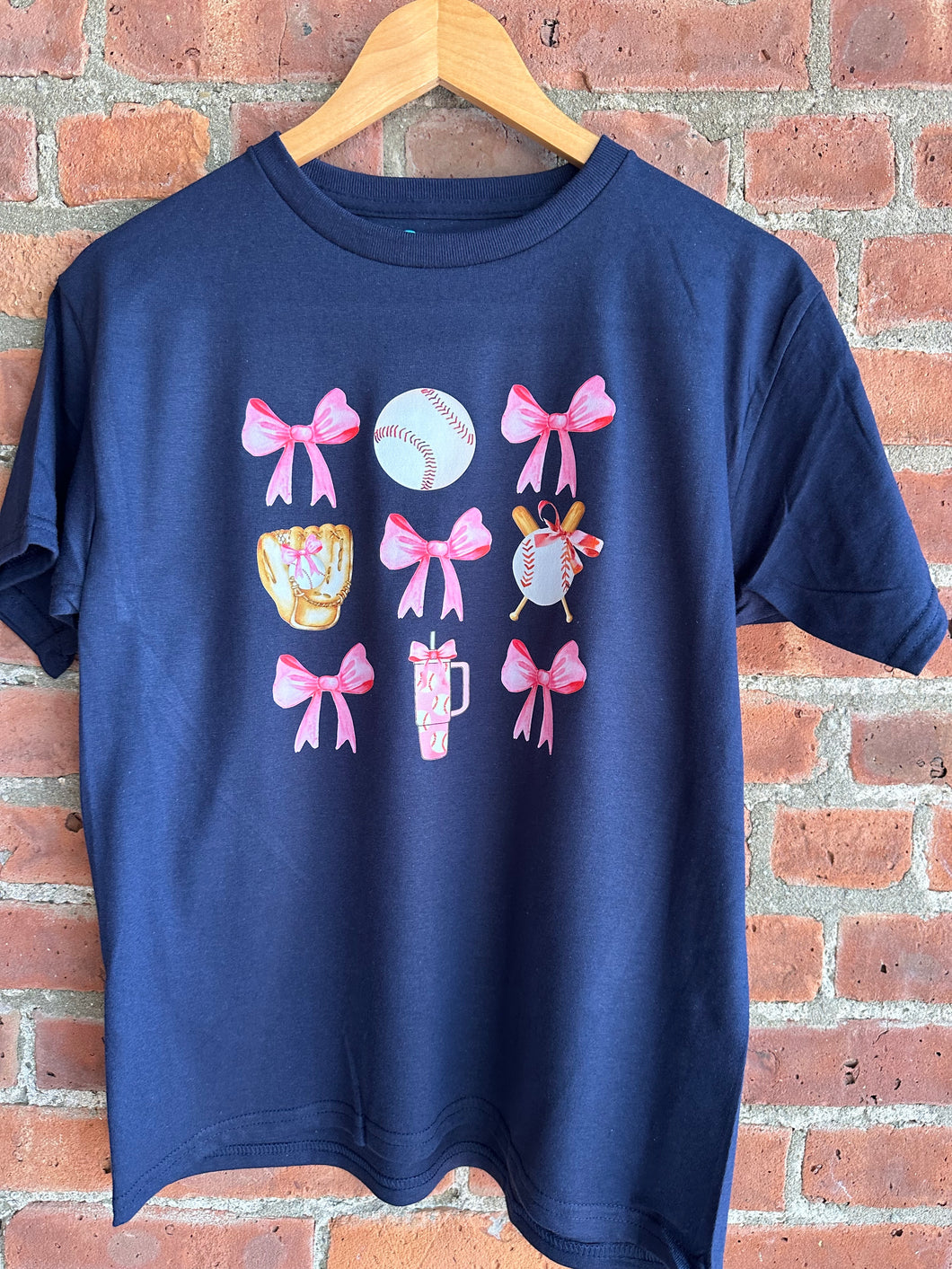 Baseball Bow Collage | Navy Youth Graphic Tee