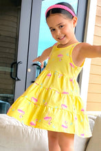 Load image into Gallery viewer, Youth Clothing Yellow Flamingo Print Dress W/ 3-tiers | Toddler
