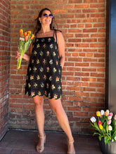 Load image into Gallery viewer, Black Floral Dress  with embroidered flowers

