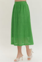 Load image into Gallery viewer, Bottoms Everly | Eyelet Midi Skirt in Green
