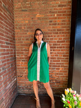 Load image into Gallery viewer, Dresses Tara | Green Sleeveless White Trim Dress
