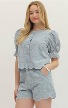 Load image into Gallery viewer, Tops Penelope | Chambray Floral Embroidered Top
