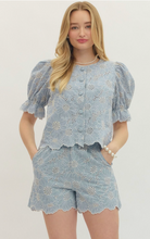Load image into Gallery viewer, Tops Penelope | Chambray Floral Embroidered Top
