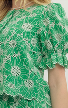 Load image into Gallery viewer, Tops Penelope | Green Floral Embroidered Top
