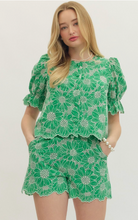 Load image into Gallery viewer, Tops Penelope | Green Floral Embroidered Top
