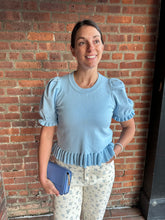 Load image into Gallery viewer, Tops Sutton | Blue Puff Sleeve Ruffle Sweater Shirt
