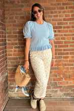 Load image into Gallery viewer, Tops Sutton | Blue Puff Sleeve Ruffle Sweater Shirt
