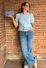 Load image into Gallery viewer, Tops Sutton | Blue Puff Sleeve Ruffle Sweater Shirt
