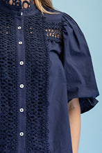 Load image into Gallery viewer, Tops Michelle | Navy Eyelet Button Down Blouse
