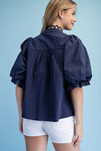 Load image into Gallery viewer, Tops Michelle | Navy Eyelet Button Down Blouse
