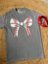 Load image into Gallery viewer, Baseball Bow | Grey Graphic Tee
