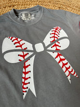 Load image into Gallery viewer, Baseball Bow | Grey Graphic Tee
