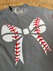 Baseball Bow | Grey Graphic Tee