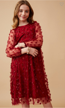 Load image into Gallery viewer, Youth Clothing Burgundy  | Girls Floral dress with 3D flowers
