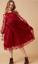 Load image into Gallery viewer, Youth Clothing S Burgundy  | Girls Floral dress with 3D flowers
