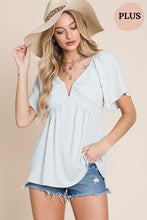 Load image into Gallery viewer, Tops PLUS | Light Sage Split V-Cut Flutter Blouse
