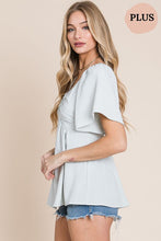 Load image into Gallery viewer, Tops PLUS | Light Sage Split V-Cut Flutter Blouse
