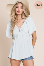 Load image into Gallery viewer, Tops PLUS | Light Sage Split V-Cut Flutter Blouse
