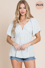 Load image into Gallery viewer, Tops PLUS | Light Sage Split V-Cut Flutter Blouse
