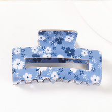 Load image into Gallery viewer, Accessories Blue Jumbo Floral Rectangle Hair Claw Clips
