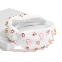 Load image into Gallery viewer, Accessories Pink Velour Heart Rhinestone Headband | White
