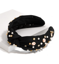 Load image into Gallery viewer, Baseball Accessories Baseball Knotted Headband | Black
