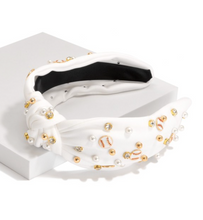 Load image into Gallery viewer, Baseball Accessories Baseball Knotted Headband | White
