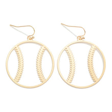 Load image into Gallery viewer, Baseball Jewelry Gold Metal Baseball Outline Drop Earrings
