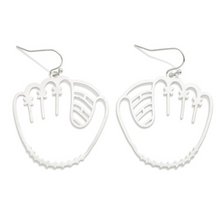Load image into Gallery viewer, Baseball Jewelry Silver Metal Baseball Glove Drop Earrings
