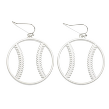 Load image into Gallery viewer, Baseball Jewelry Silver Metal Baseball Outline Drop Earrings
