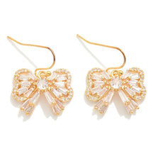 Load image into Gallery viewer, Jewelry Gold Rhinestone Studded Bow Drop Earrings
