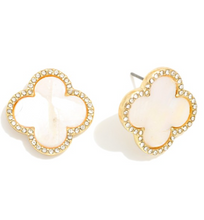 Load image into Gallery viewer, Jewelry Mother of Pearl/Gold Clover Stud Earrings
