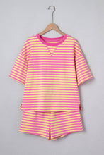 Load image into Gallery viewer, LAS Stripe Contrast Trim Boxy Terry Short Set (S-XL): Rose Stripe / Missy / L
