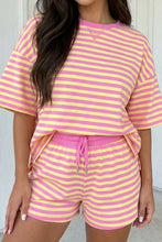 Load image into Gallery viewer, LAS Stripe Contrast Trim Boxy Terry Short Set (S-XL): Rose Stripe / Missy / L
