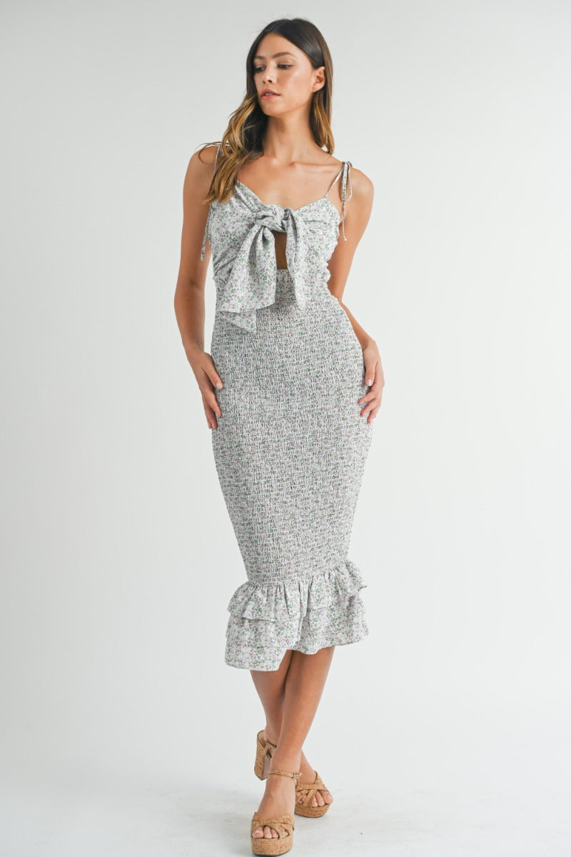 chania midi dress Color:Silk Faille Light Blue grace mini scattered with delicate white Karen Millen Soft Tailored