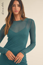 Load image into Gallery viewer, Dresses Juliet | Teal Rhinestone Mesh Long Sleeve Maxi Dress
