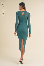 Load image into Gallery viewer, Dresses Juliet | Teal Rhinestone Mesh Long Sleeve Maxi Dress
