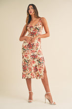Load image into Gallery viewer, Dresses Kendra | Satin floral print back lace up strap cowl neck midi dress
