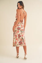 Load image into Gallery viewer, Dresses Kendra | Satin floral print back lace up strap cowl neck midi dress
