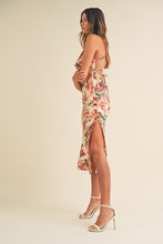 Load image into Gallery viewer, Dresses Kendra | Satin floral print back lace up strap cowl neck midi dress
