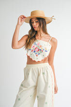 Load image into Gallery viewer, One PC And Sets Embroidered Scarf Top Pant Set | Beige
