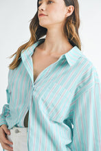 Load image into Gallery viewer, Tops Cindy | Aqua | Stripped button down shirt
