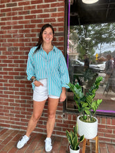 Load image into Gallery viewer, Tops Cindy | Aqua | Stripped button down shirt
