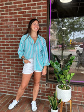 Load image into Gallery viewer, Tops Cindy | Aqua | Stripped button down shirt
