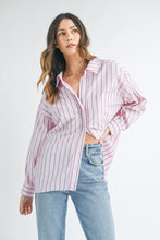 Load image into Gallery viewer, Tops Cindy | Pink | Stripped button down shirt
