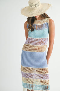 Luna | Fringe Crochet Midi Dress In Periwinkle