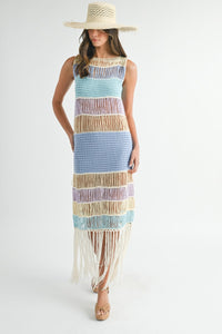 Luna | Fringe Crochet Midi Dress In Periwinkle
