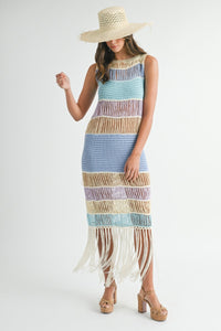 Luna | Fringe Crochet Midi Dress In Periwinkle