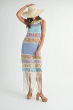 Load image into Gallery viewer, Luna | Fringe Crochet Midi Dress In Periwinkle
