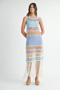 Luna | Fringe Crochet Midi Dress In Periwinkle